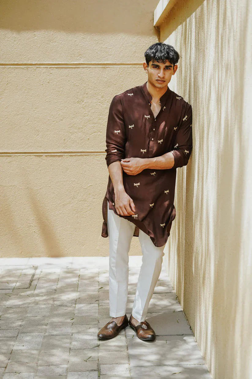 Royal Dragonfly Embroidery Wedding Kurta –