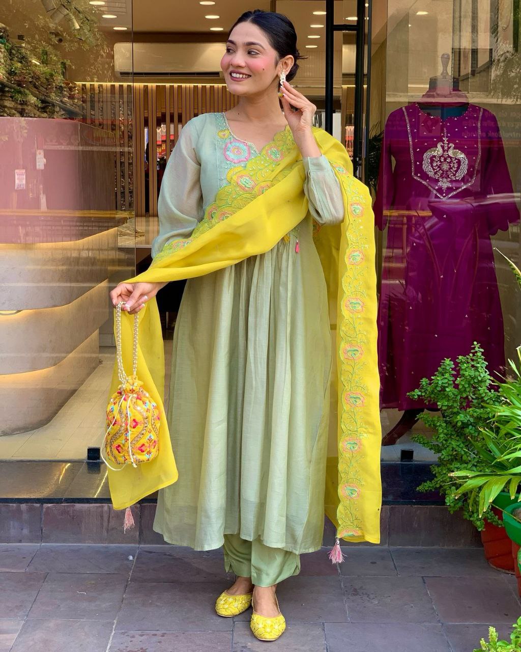 Pastel Green Grace with Sunshine Yellow Touch kurta set