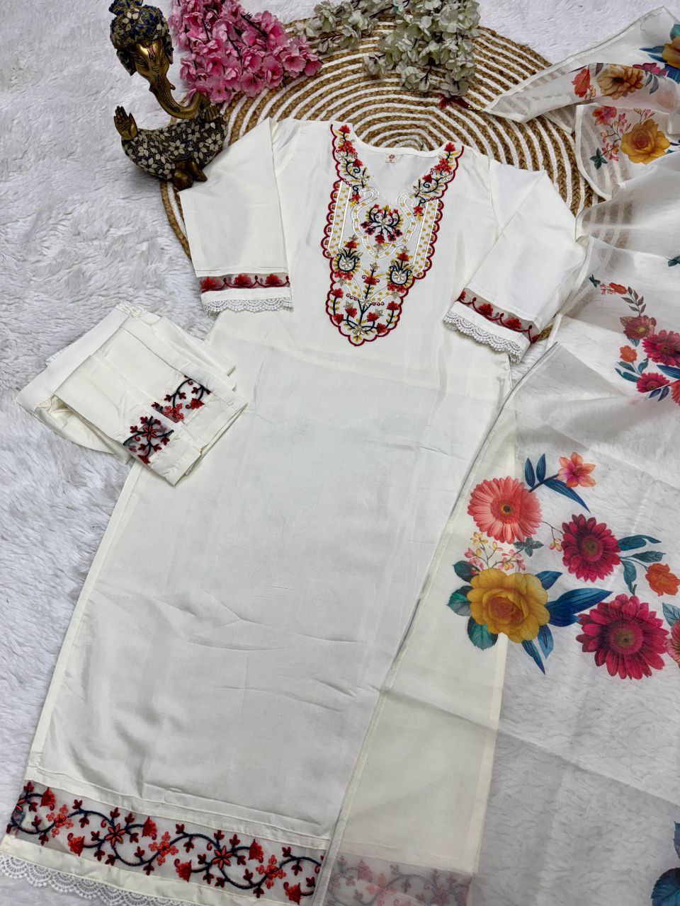 Ivory Bloom Embroidered Suit Set