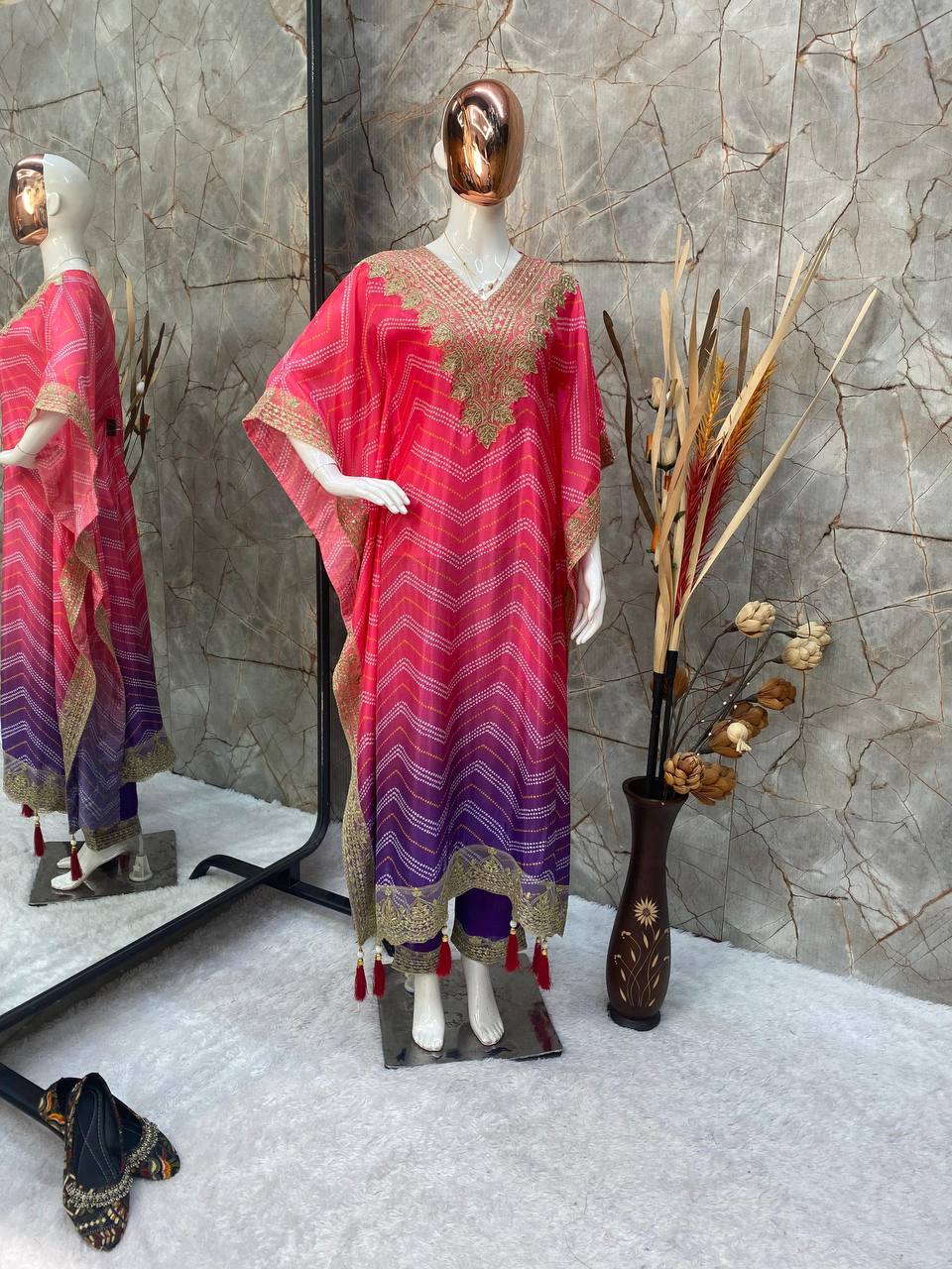 Designer Chinon Pink Kurta Set