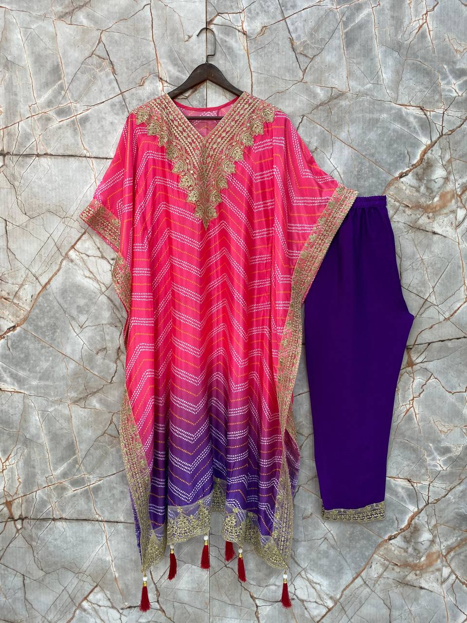 Designer Chinon Pink Kurta Set