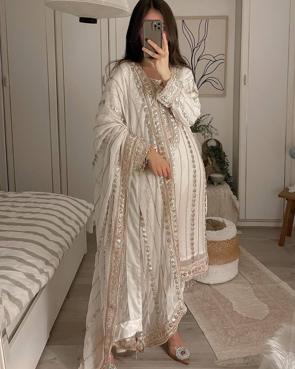 White Party Wear Georgette Kurta Set