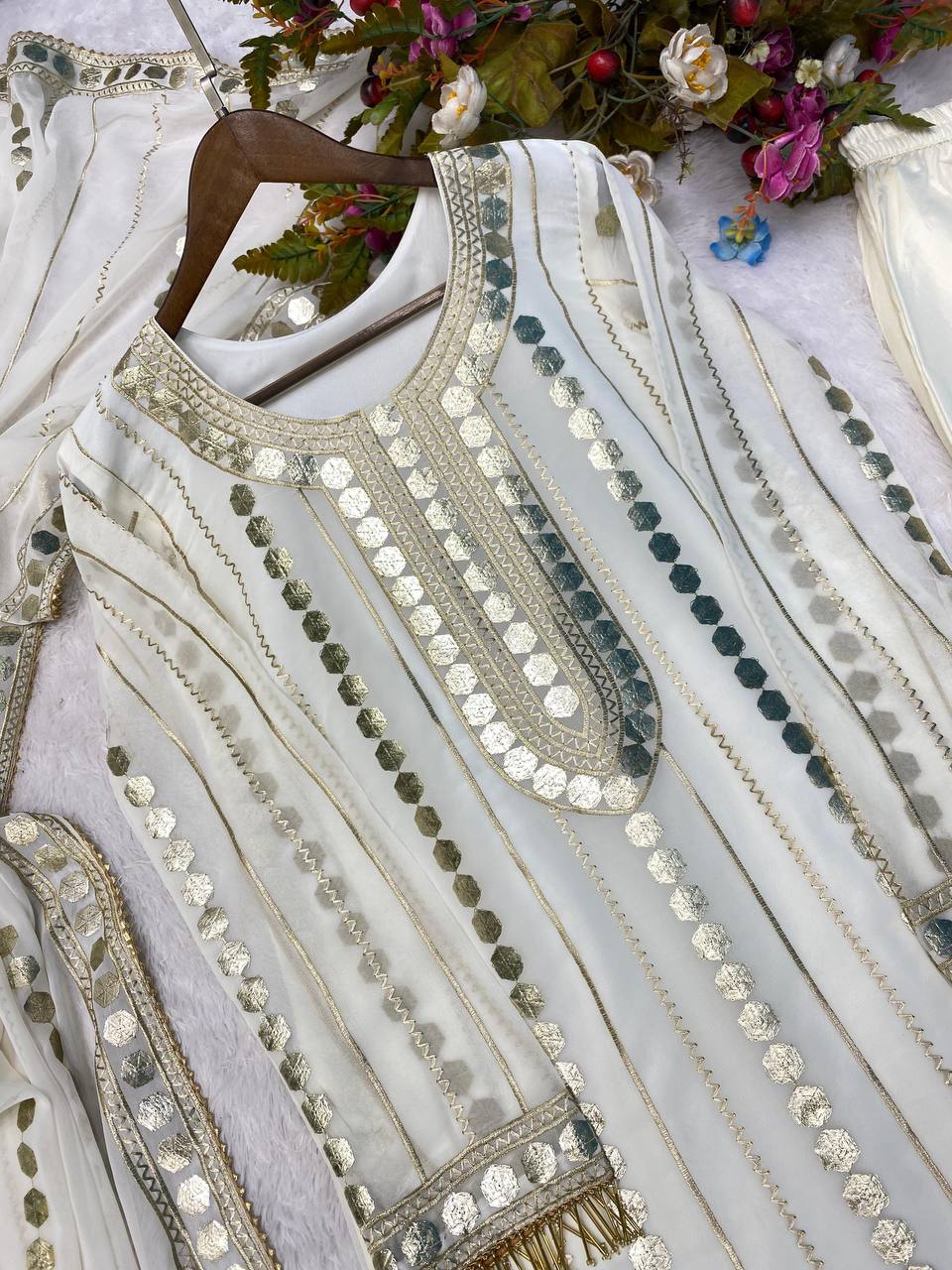 White Party Wear Georgette Kurta Set