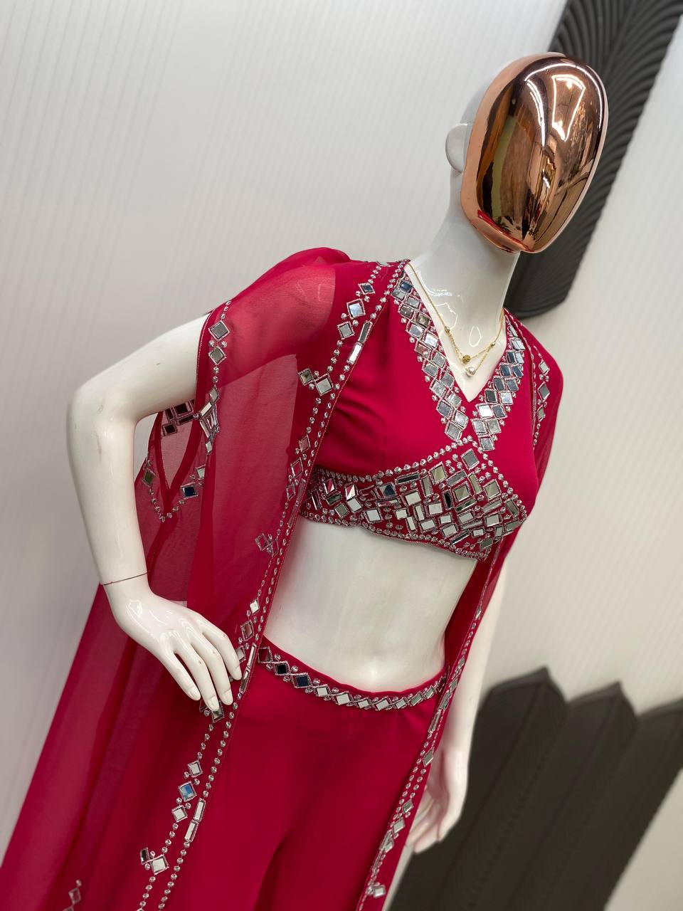 Wedding Wear Georgette Pink Plazzo Set