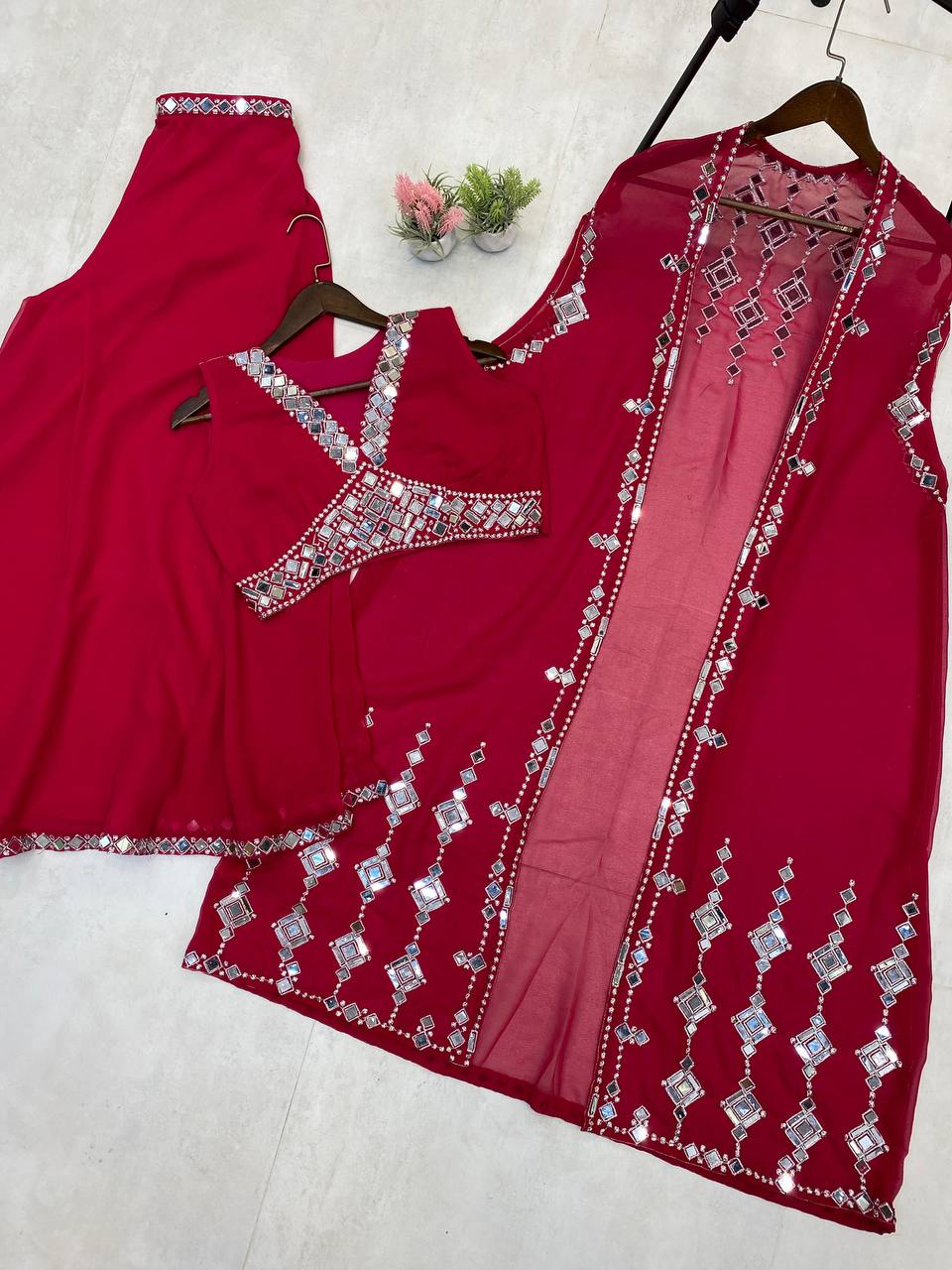 Wedding Wear Georgette Pink Plazzo Set