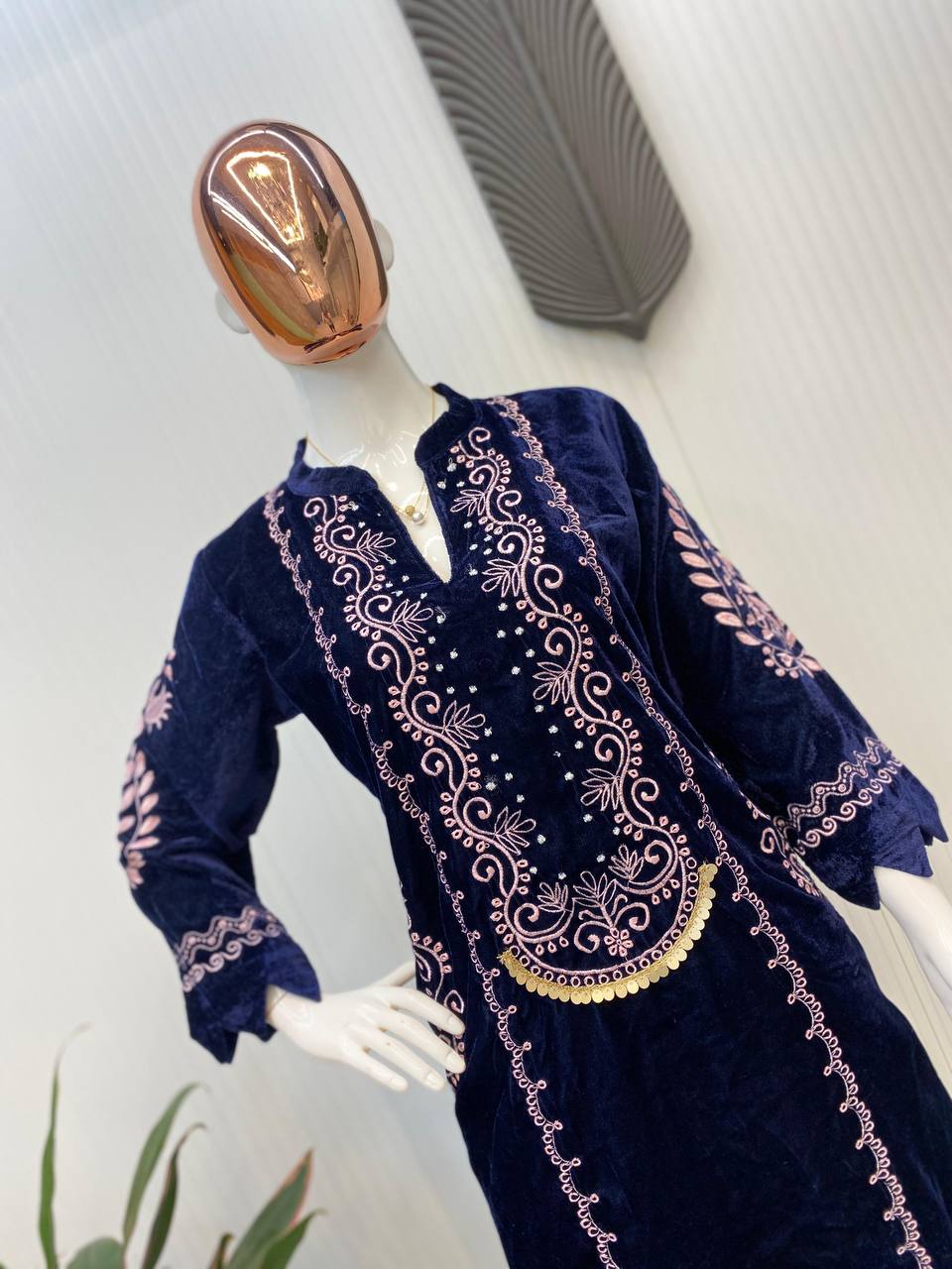 Festival Wear Velvet Blue Kurta Set