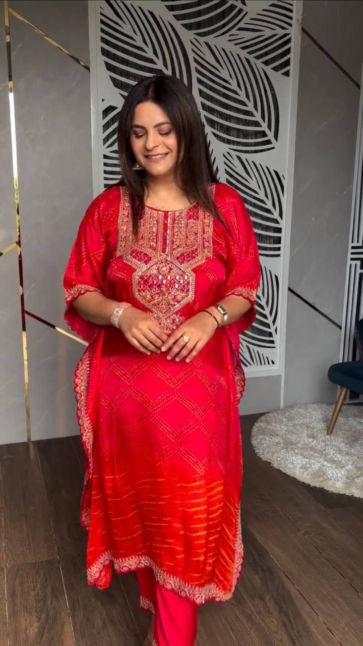 Festival Wear Chinon Red Kurta Set