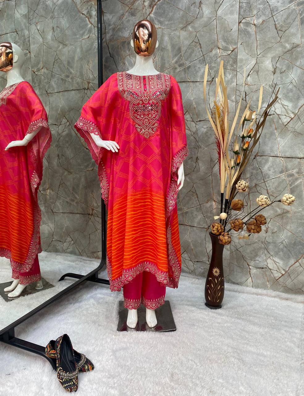 Festival Wear Chinon Red Kurta Set