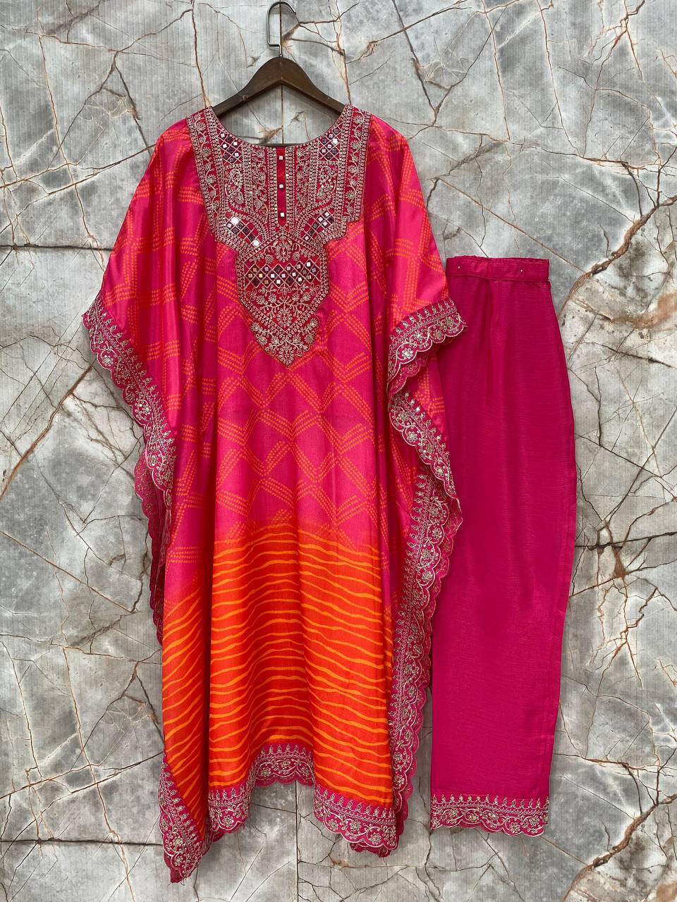 Festival Wear Chinon Red Kurta Set