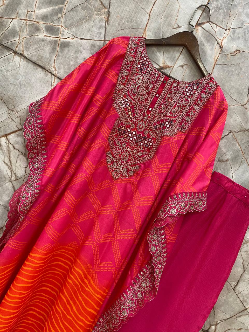 Festival Wear Chinon Red Kurta Set