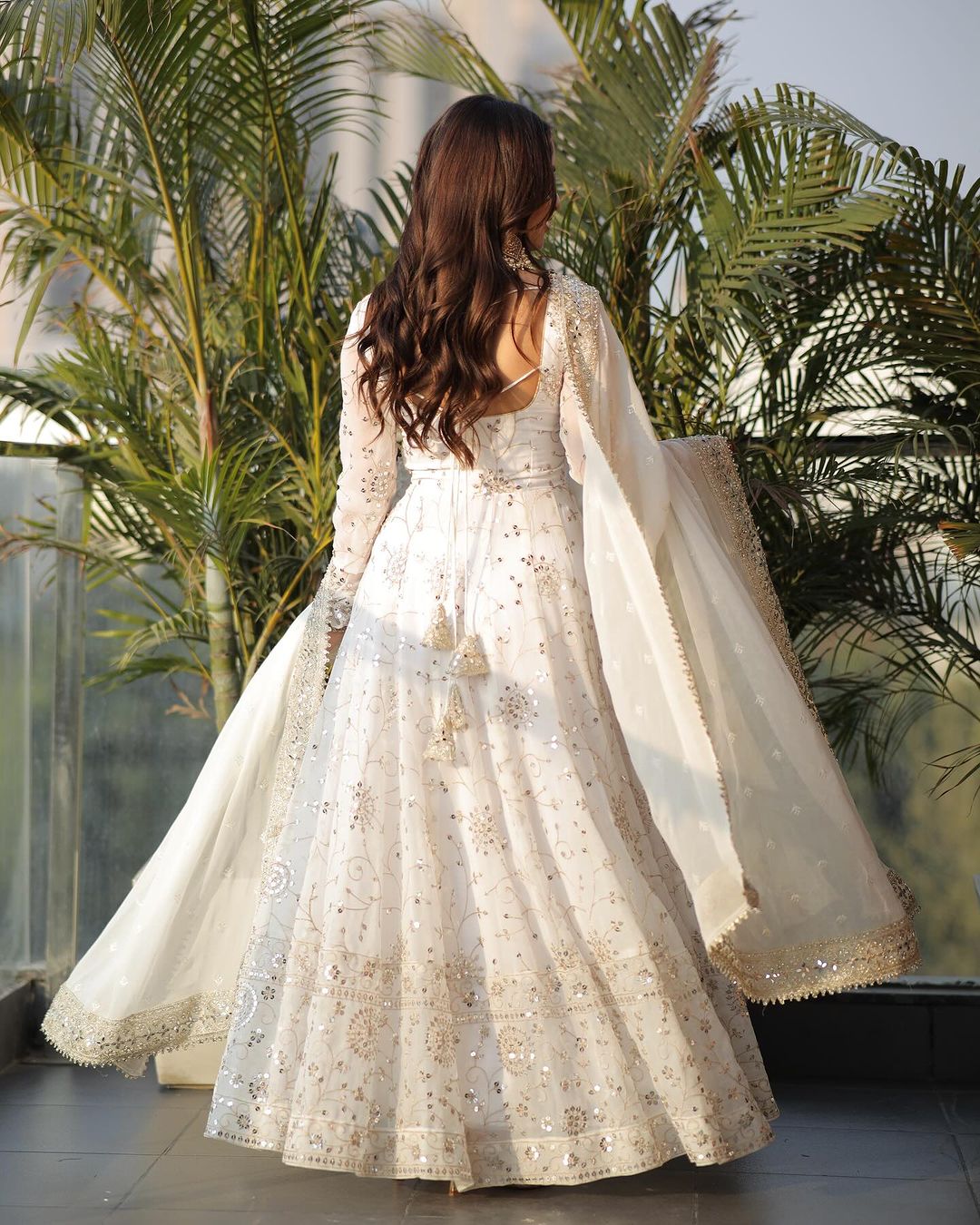 Full Heavy Work White Color Georgette Anarkali Gown by My Store