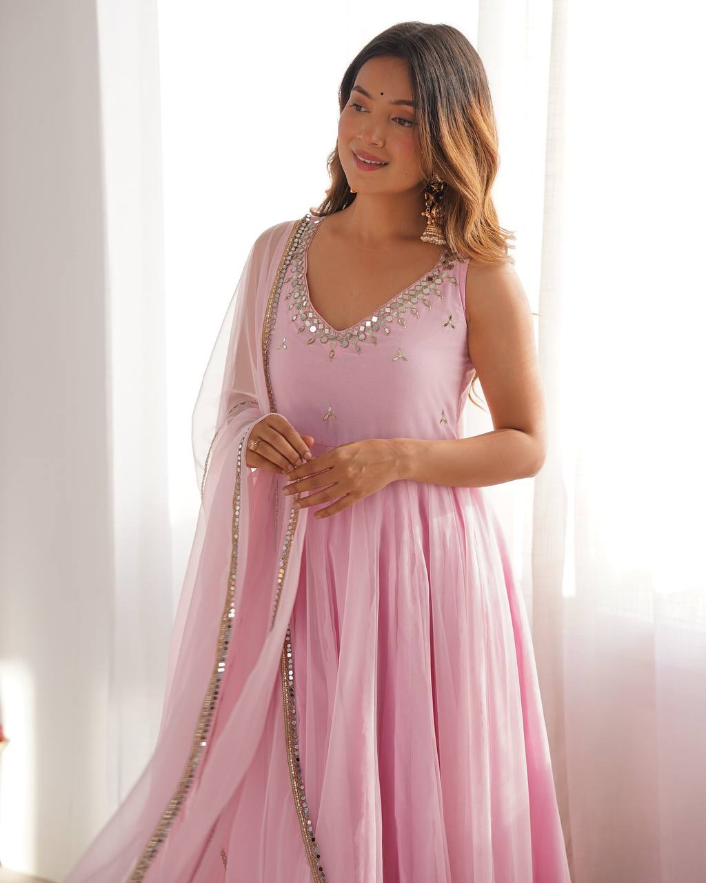 Baby Pink Color Georgette Three Piece Anarkali Suit by My Store
