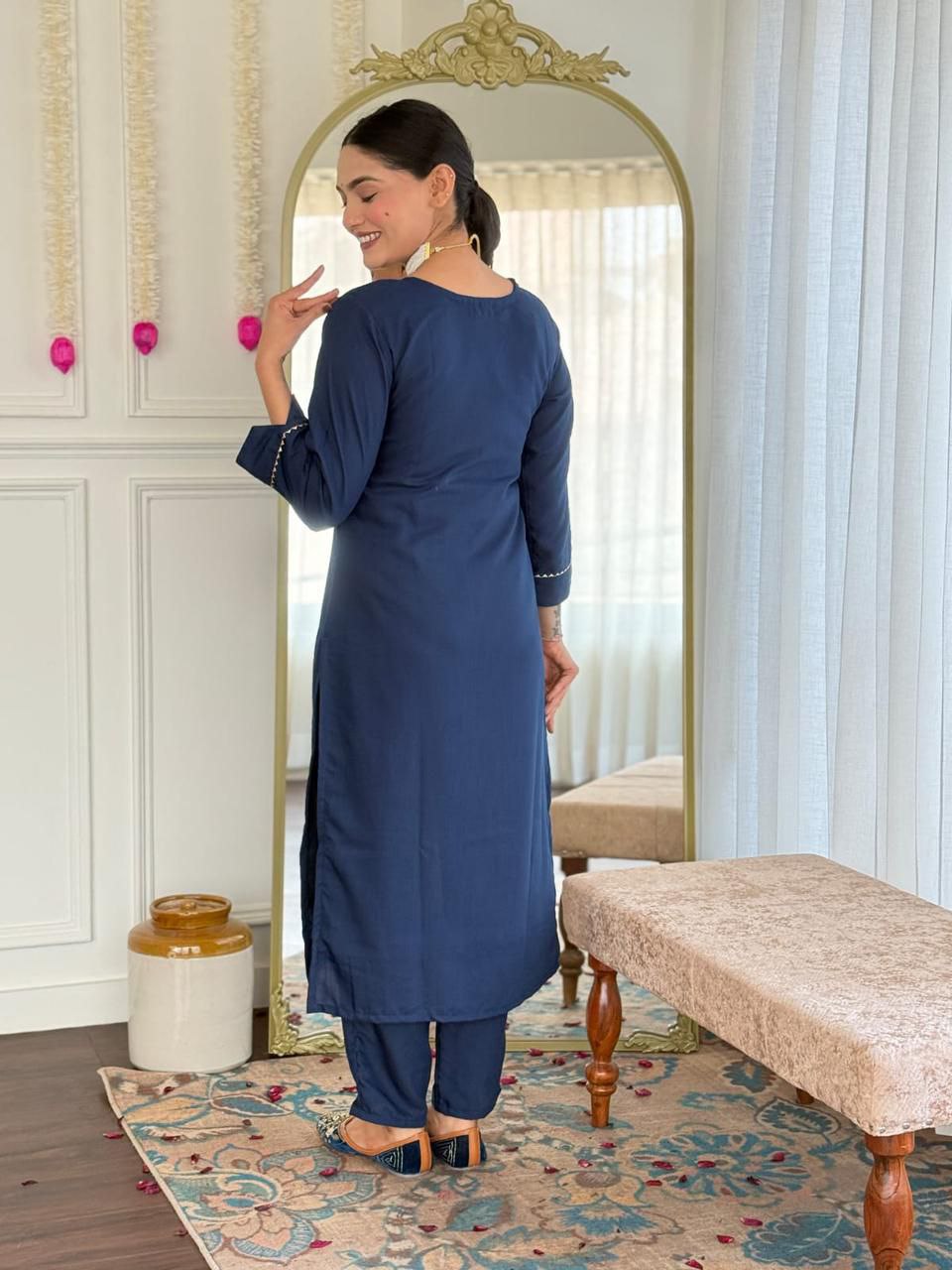 Navy Bloom Embroidered Kurta set