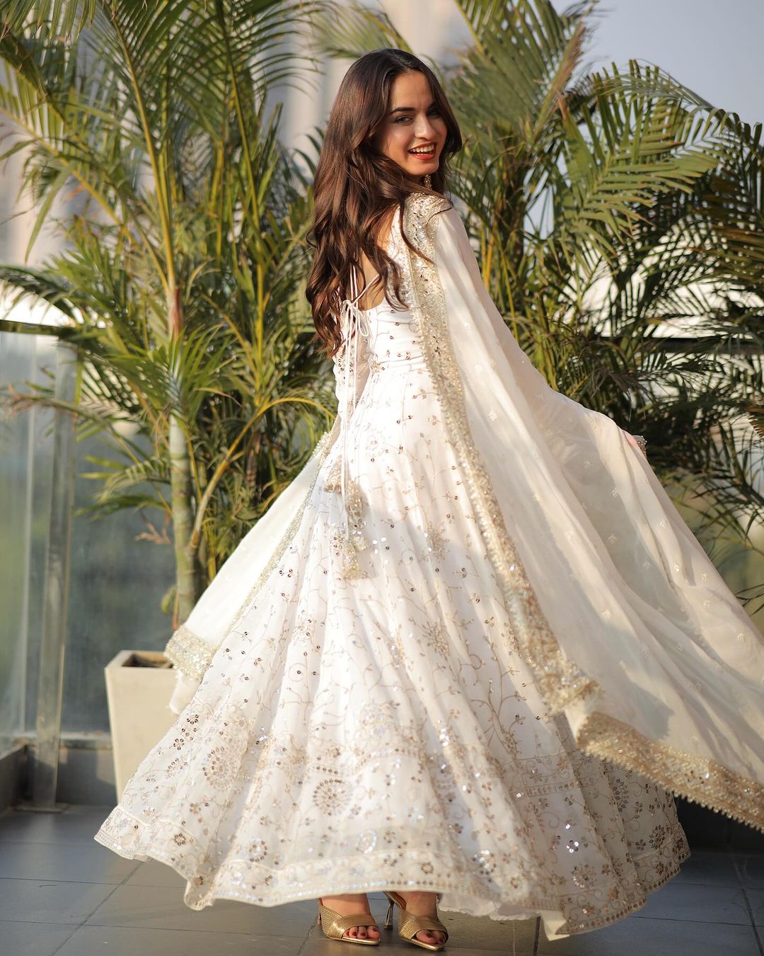 Full Heavy Work White Color Georgette Anarkali Gown by My Store