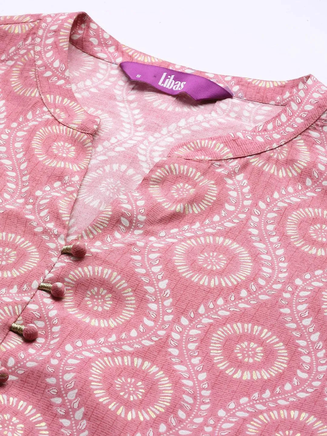 Pink Printed Silk Fit and Flare Dress by My Store