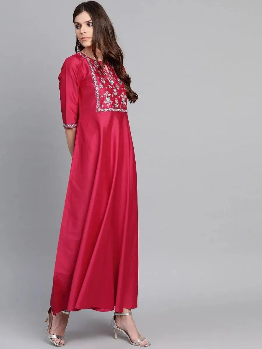 Pink Yoke Design Chanderi Dress With Dupatta by My Store