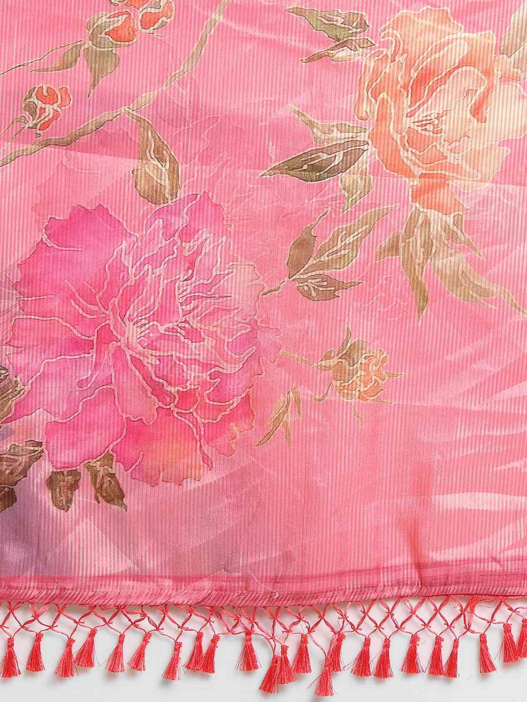Maheshwari Floral Pink Colour Printed Saree With Zari Border