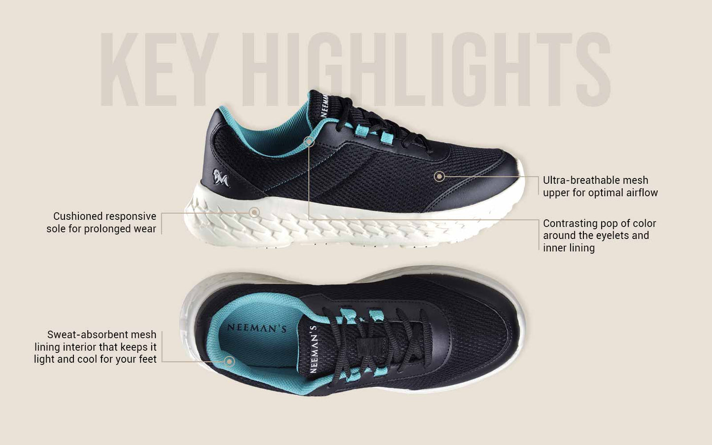 Relaxed Sporties : Black-Teal by My Store