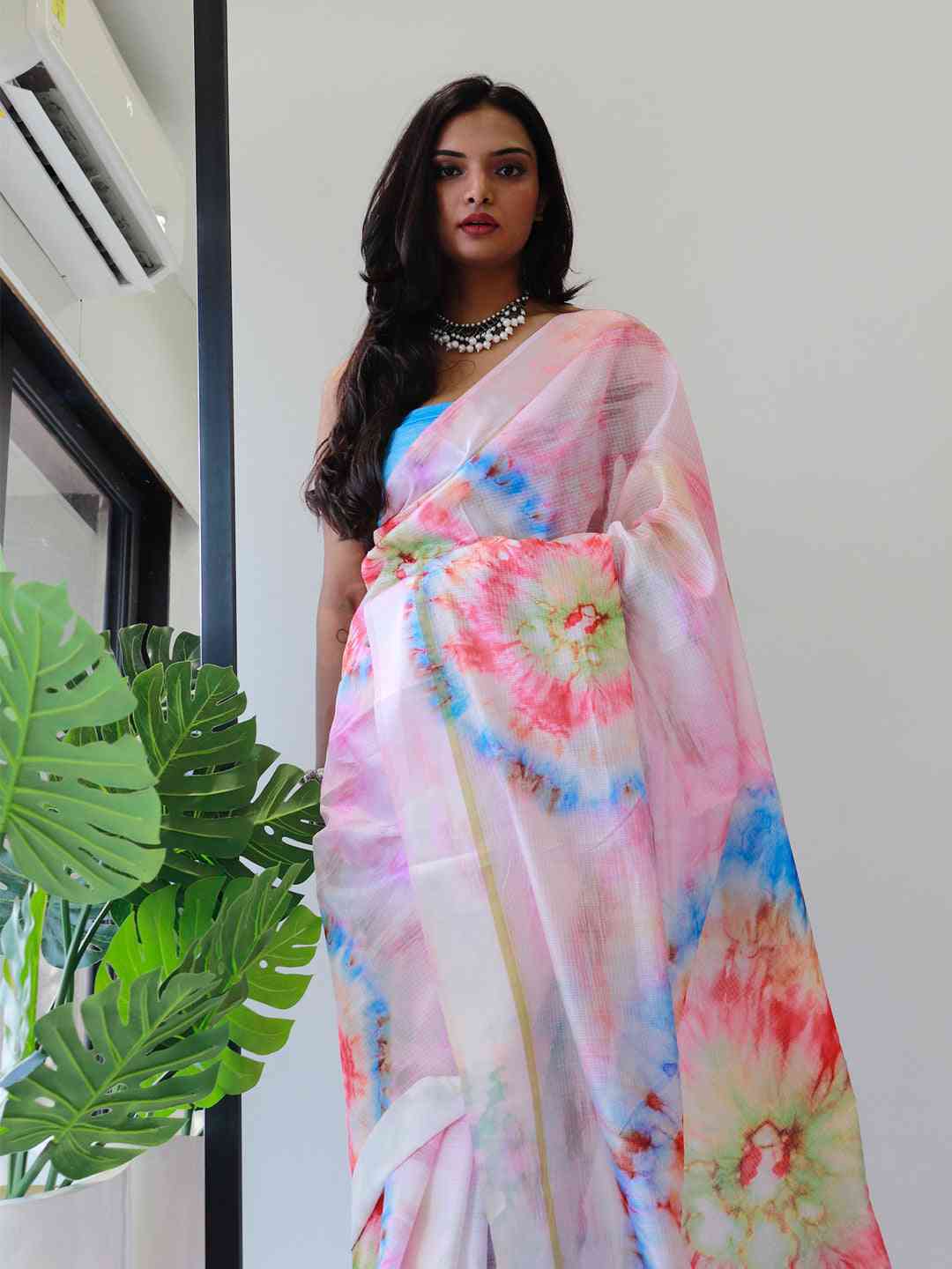 Tie dye Digital printed Satin Kota Doriya Designer Party Wear Saree in Multicolour