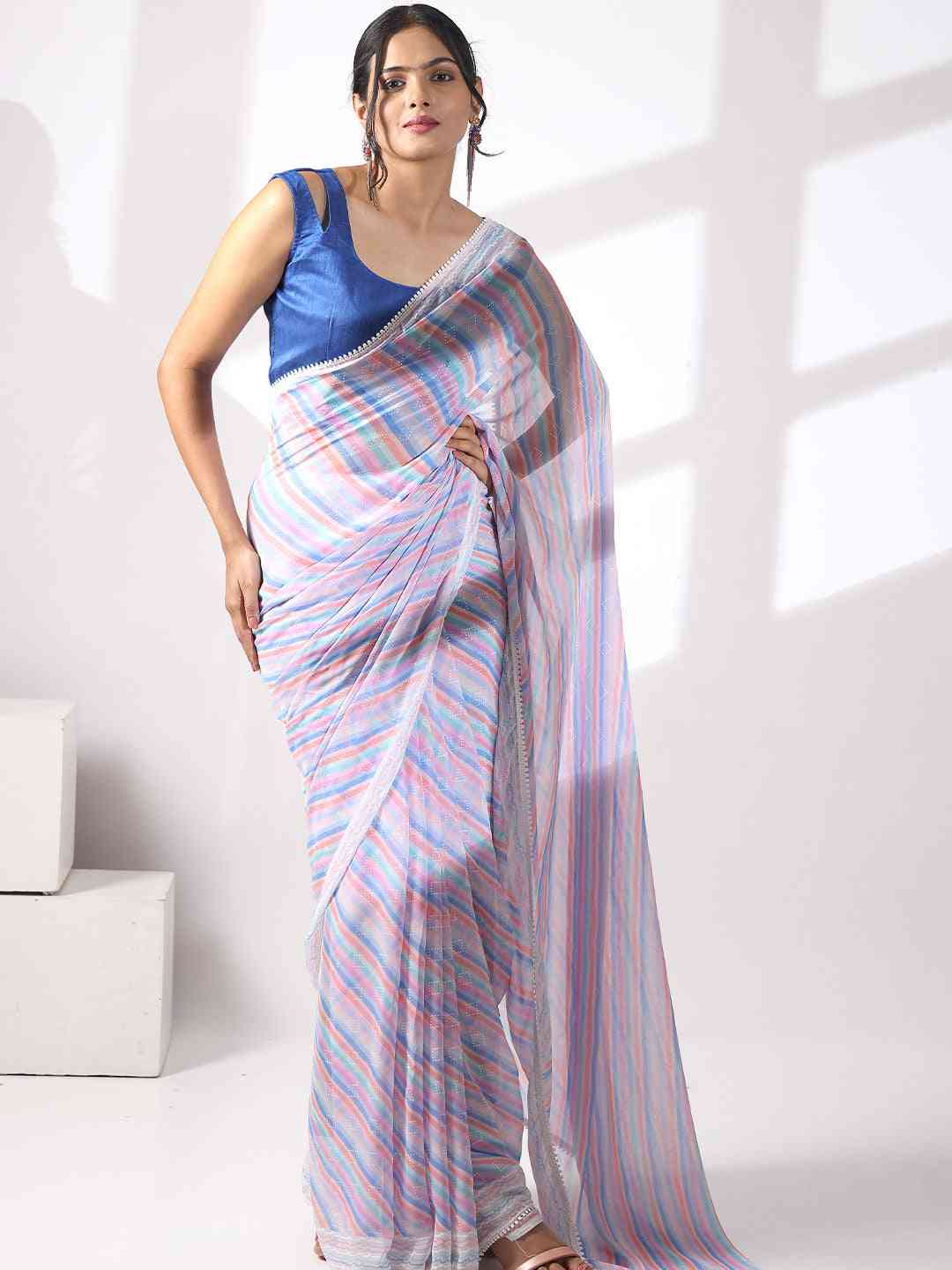 Soft Georgette Lavender Colored Party Wear Designer Saree by My Store