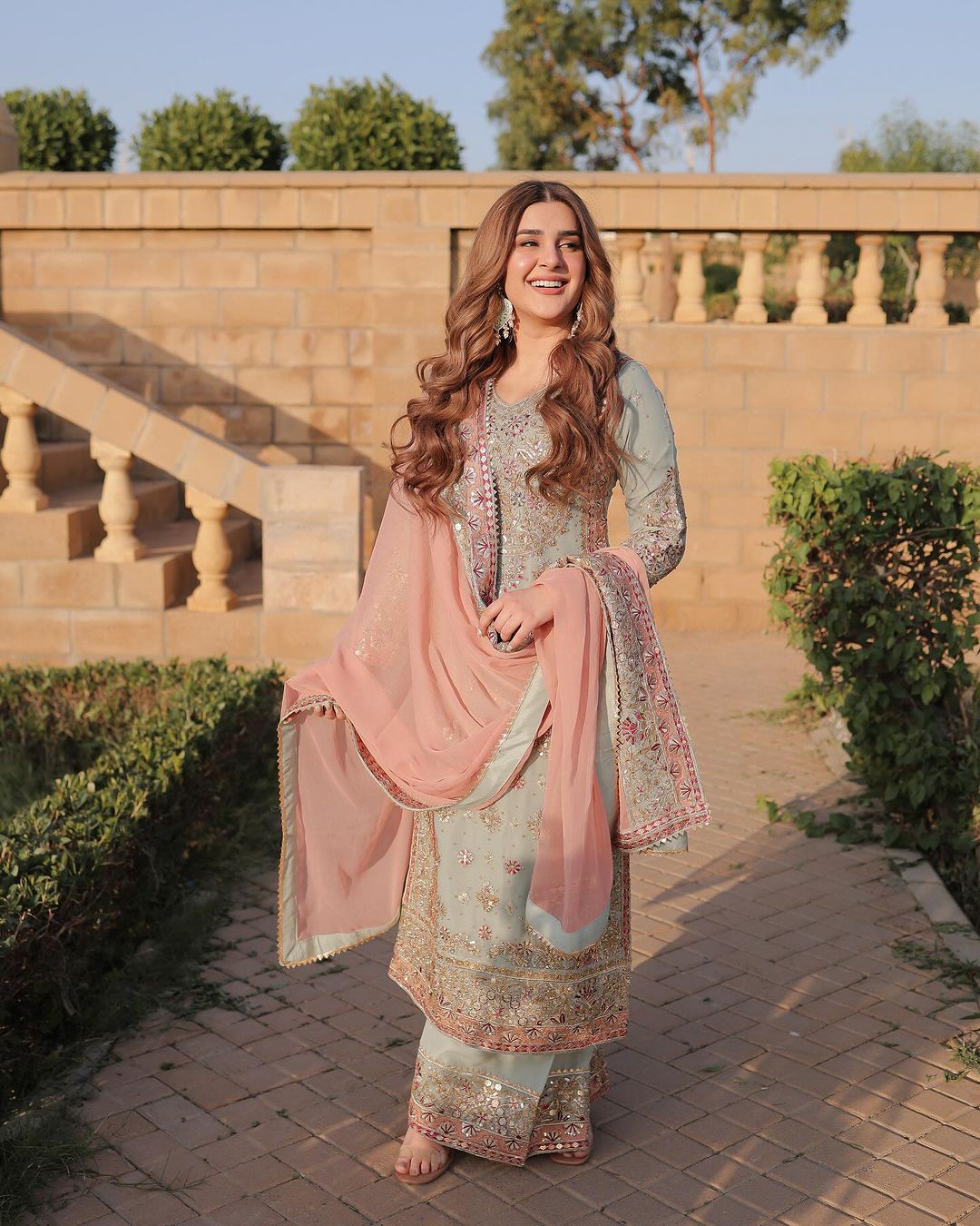 Shriyanshi Sky Blue Embroidered Kurti Sharara Set by My Store