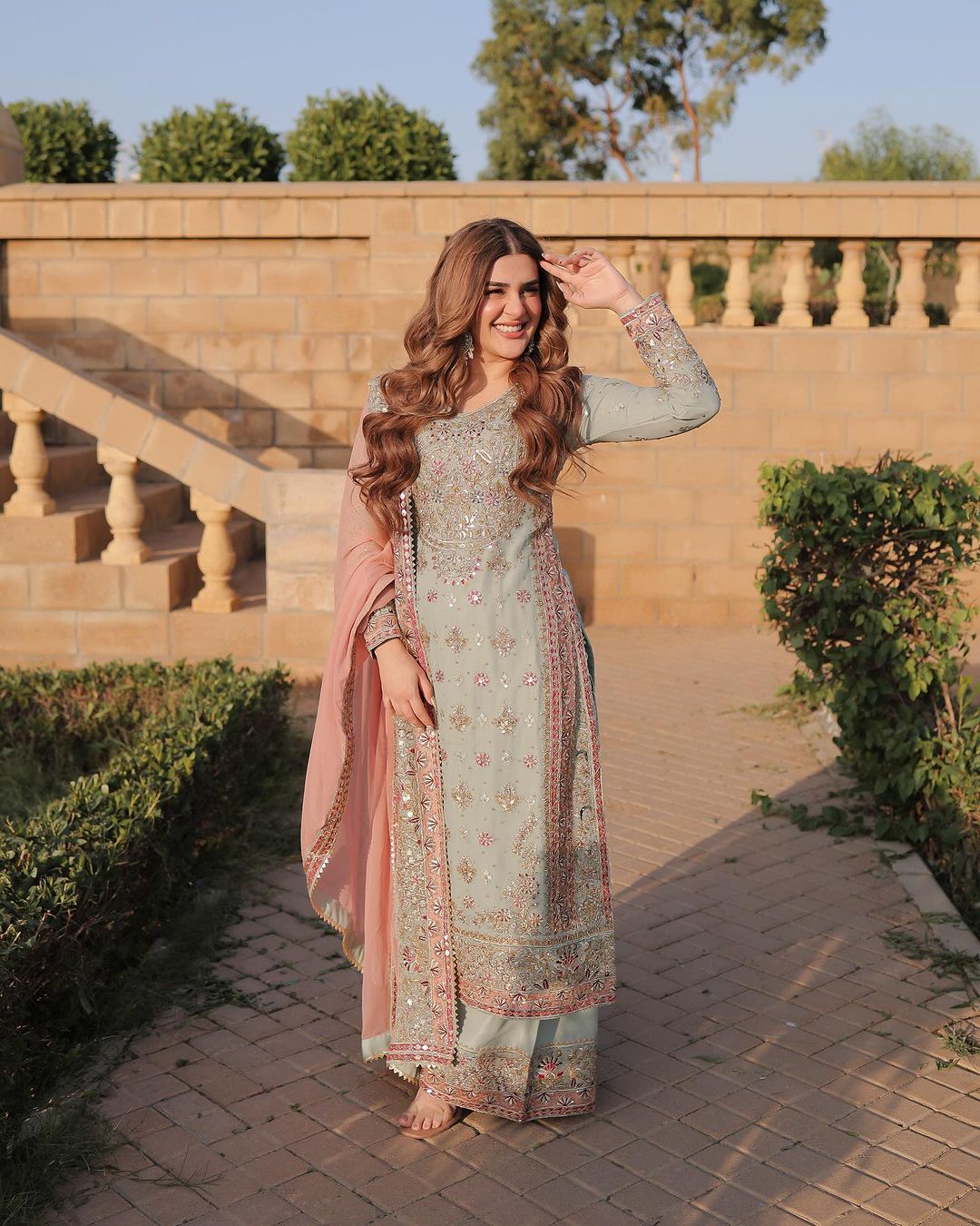 Shriyanshi Sky Blue Embroidered Kurti Sharara Set by My Store