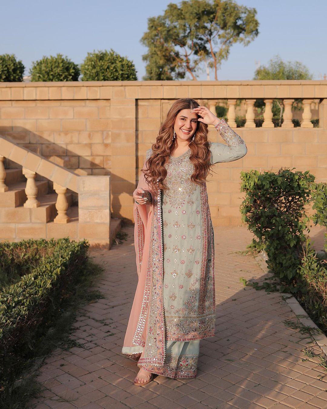 Shriyanshi Sky Blue Embroidered Kurti Sharara Set by My Store