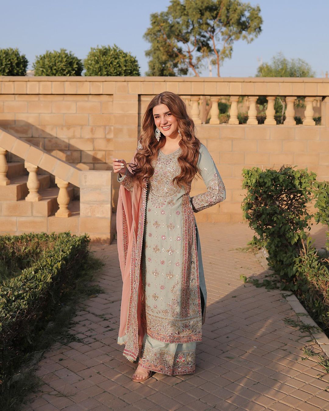 Shriyanshi Sky Blue Embroidered Kurti Sharara Set by My Store