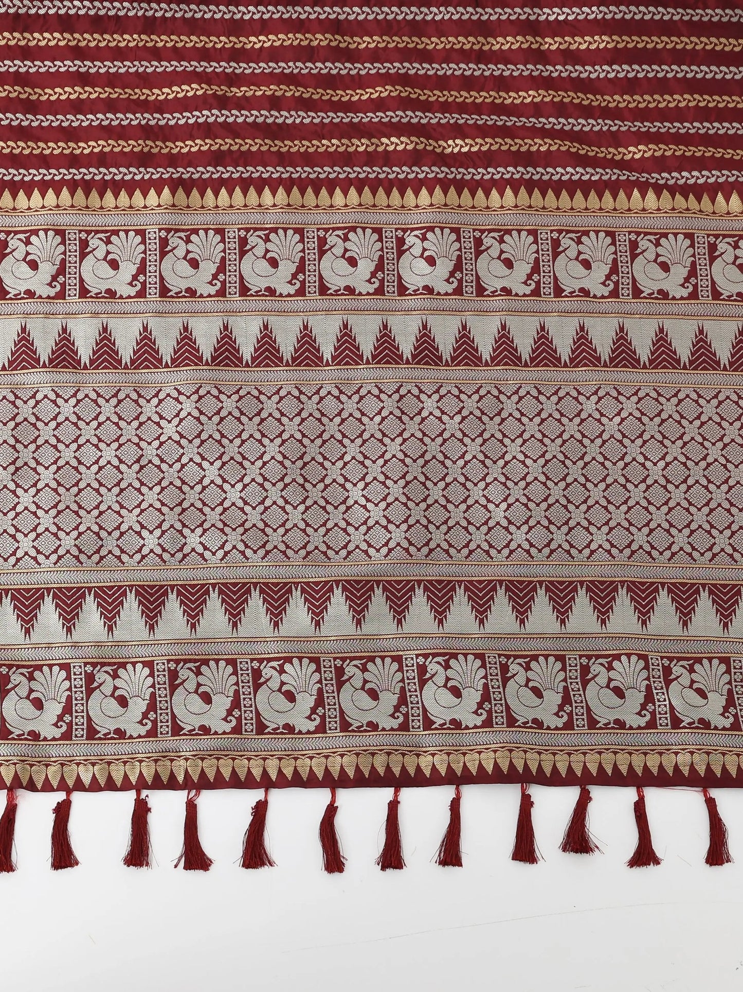 Striped Woven Design Zari Silk Blend Kanjivaram Saree by My Store