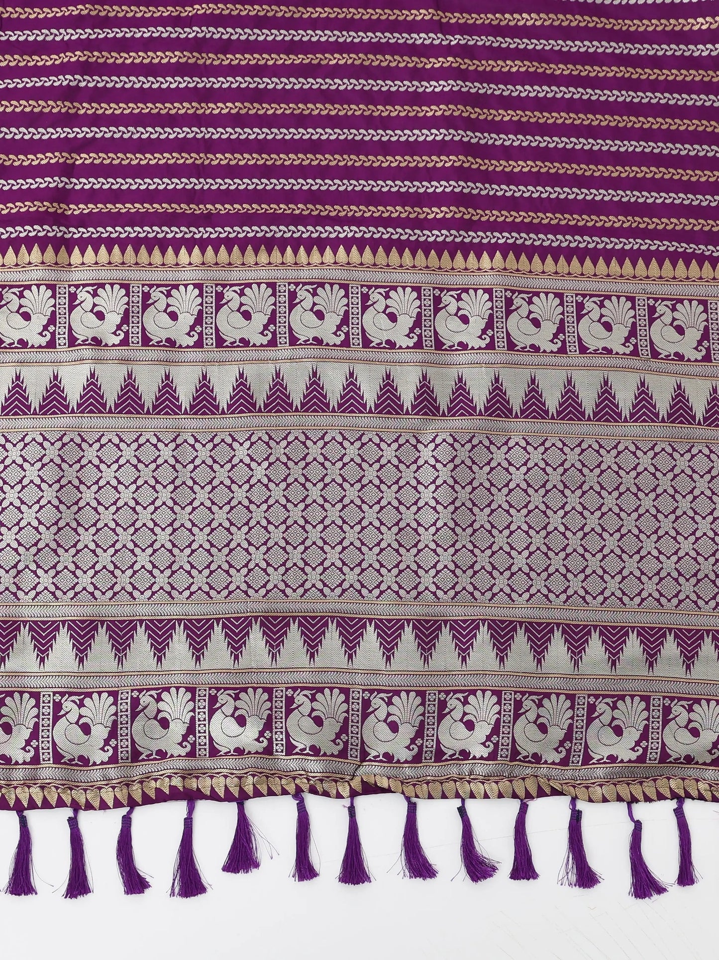 Striped Woven Design Zari Silk Blend Kanjivaram Saree by My Store