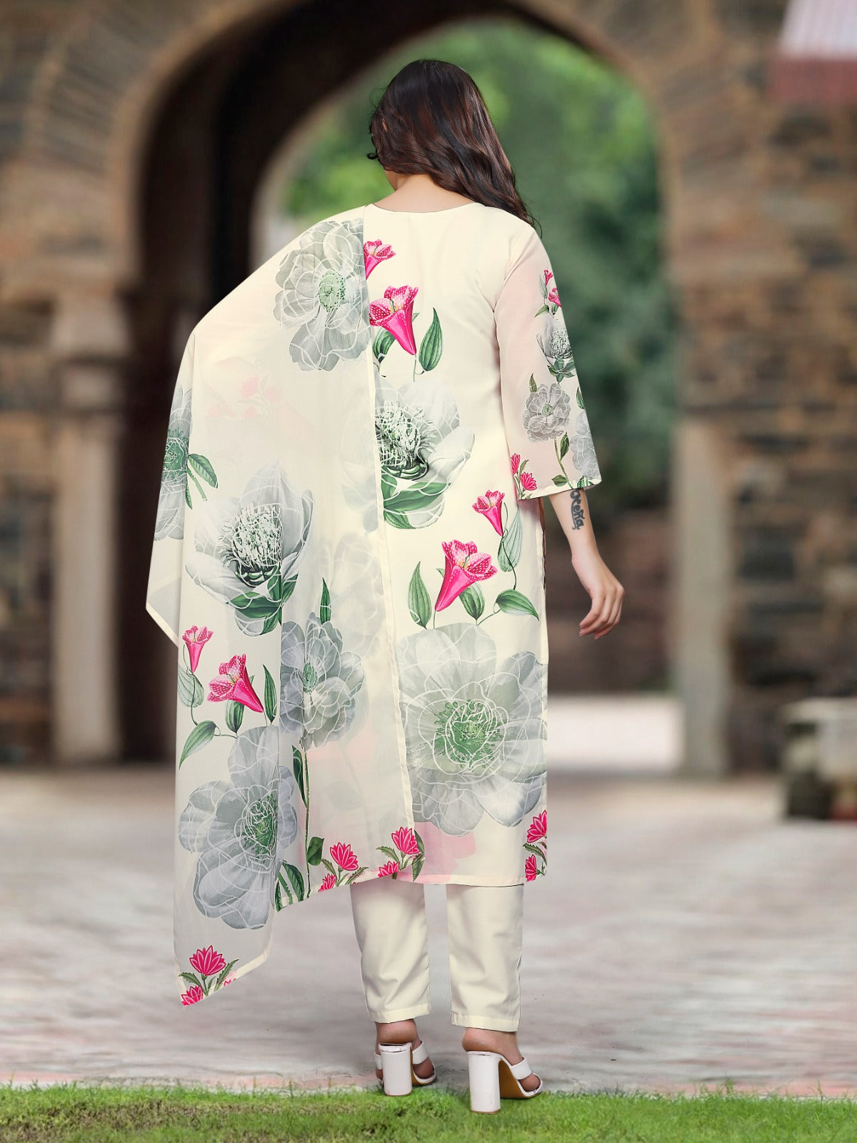 Festival Wear Georgette White Kurta Set