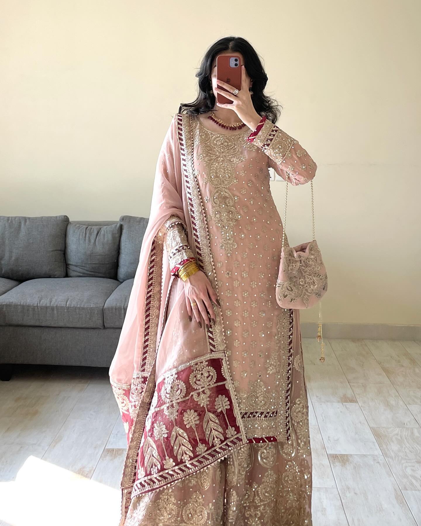 Vihana Pink Embroidered Kurti Sharara Set by My Store