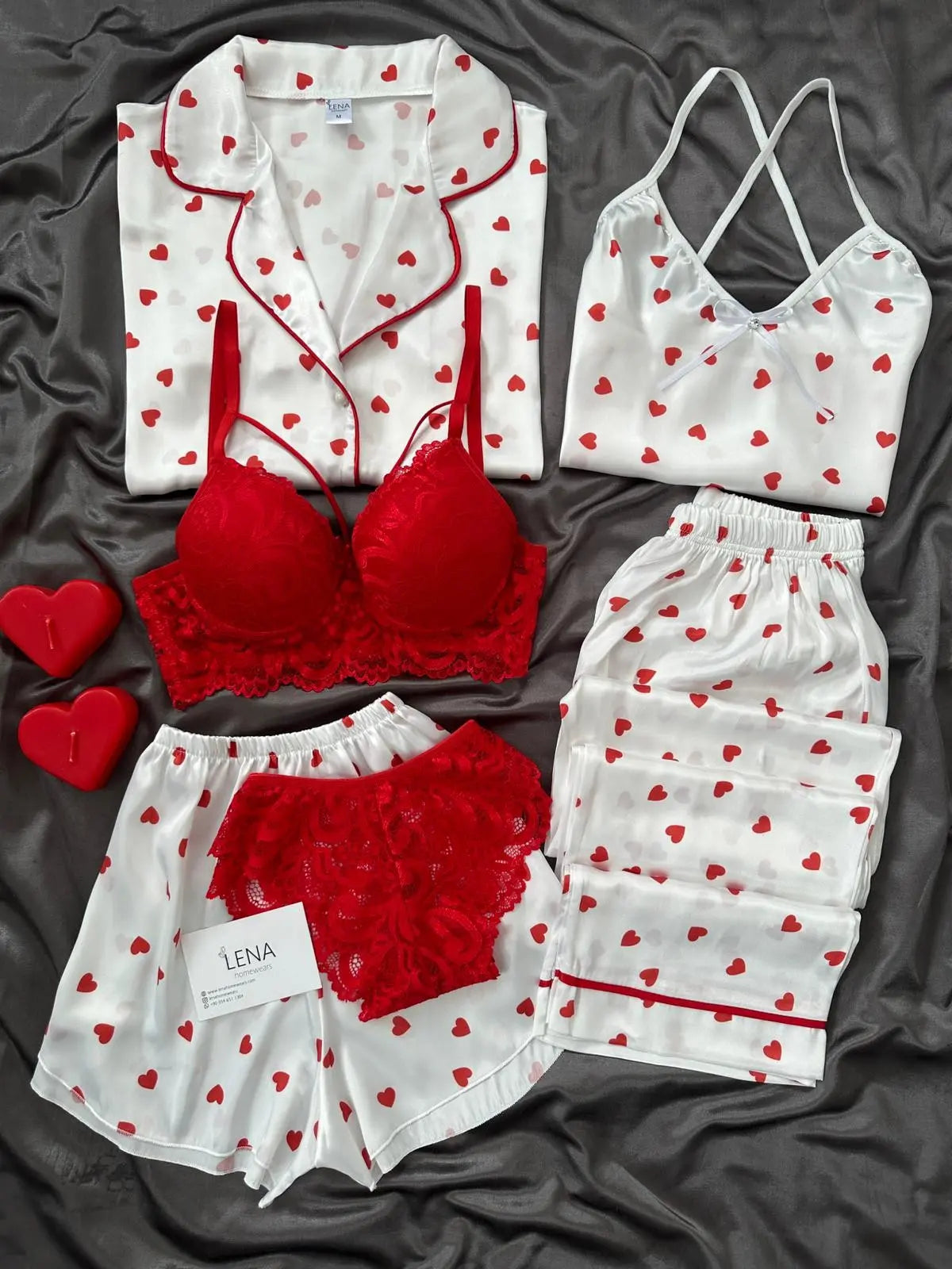 Women Pajamas Sets Silk Satin Solid Pyjama Set Sexy Pajama with Pad Lace Night Suits Sleepwear Home Clothes - My Store
