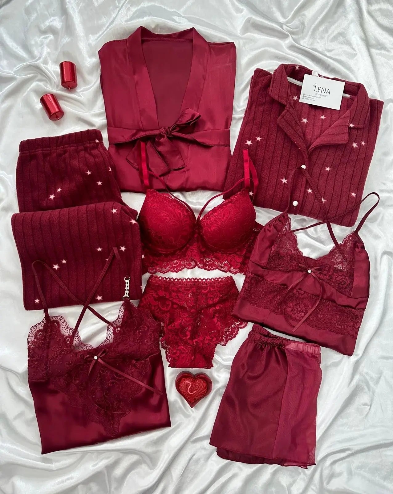 Women Pajamas 10 Pieces Sets Silk Satin Solid Pyjama Set Sexy Pajama with Pad Lace Night Suits Sleepwear Home Clothes My Store
