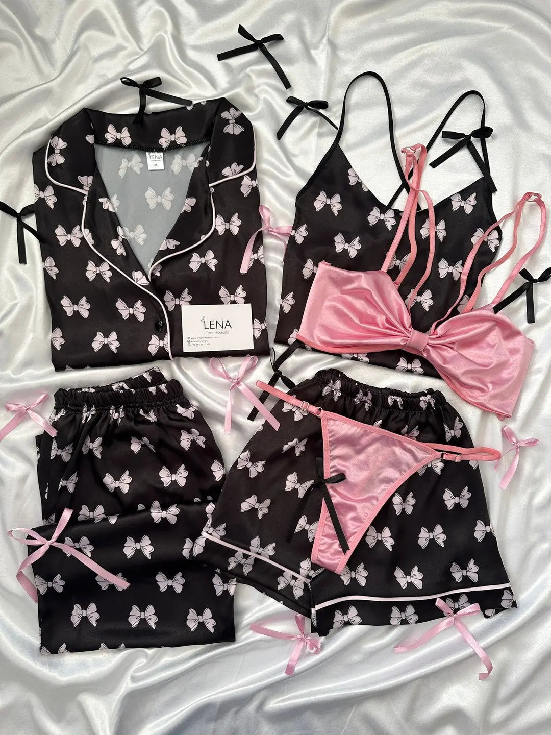 Women Pajamas Sets Silk Satin Solid Pyjama Set Sexy Pajama with Pad Lace Night Suits Sleepwear Home Clothes - My Store