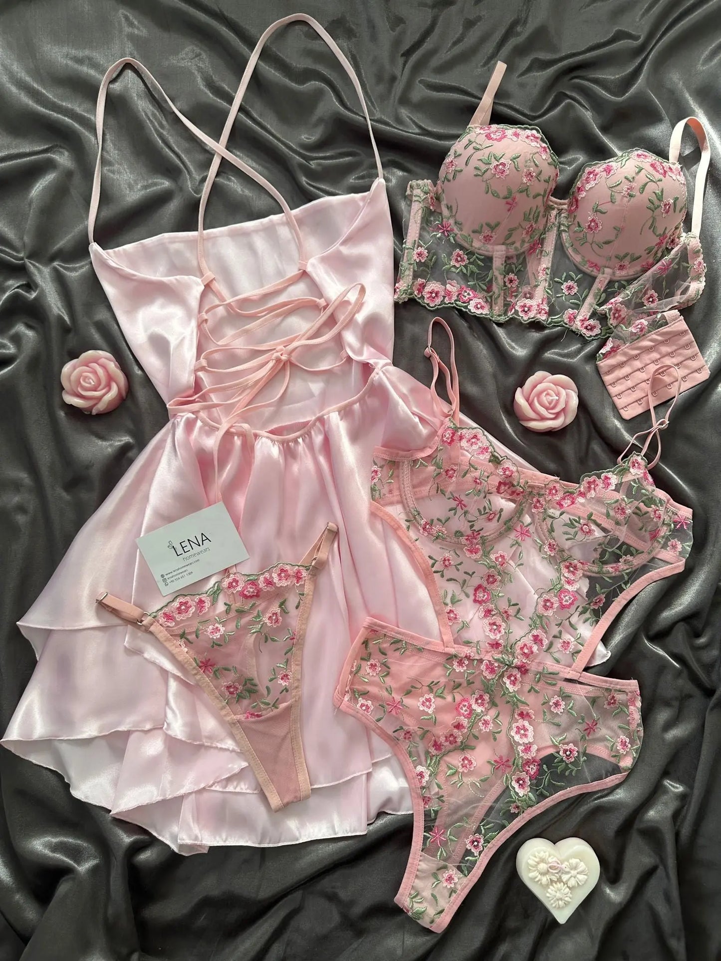 Women Pajamas Sets Silk Satin Solid Pyjama Set Sexy Pajama with Pad Lace Night Suits Sleepwear Home Clothes - My Store