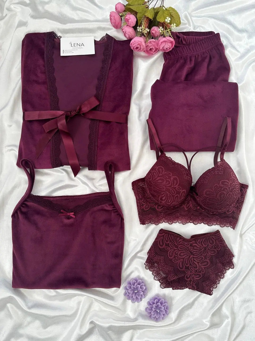 Women Pajamas 10 Pieces Sets Silk Satin Solid Pyjama Set Sexy Pajama with Pad Lace Night Suits Sleepwear Home Clothes My Store