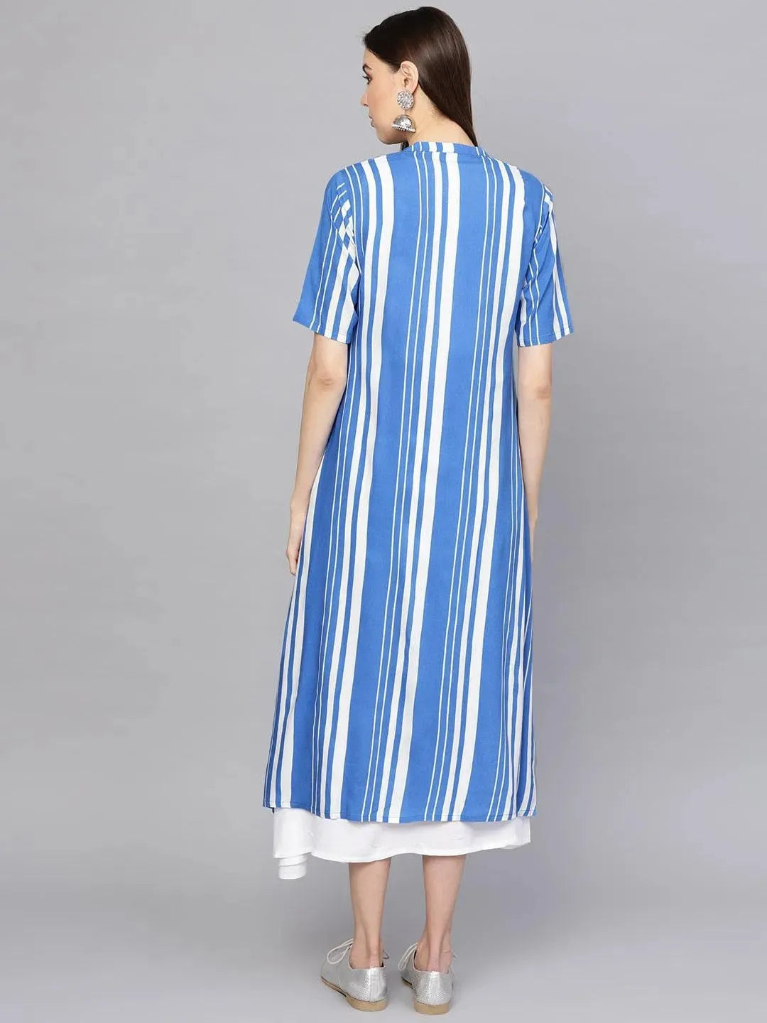 White Striped Cotton Dress With Jacket