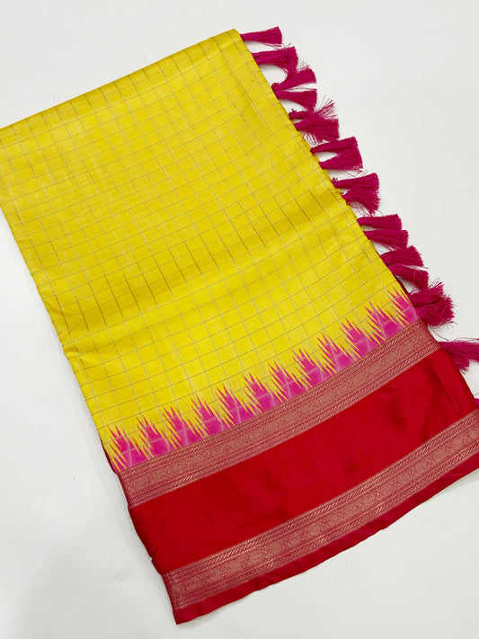 Elegant Soft Silk Satin Chex Saree by My Store