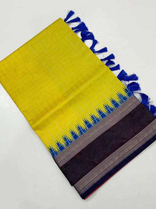 Royal Soft Silk Satin Chex Saree by My Store