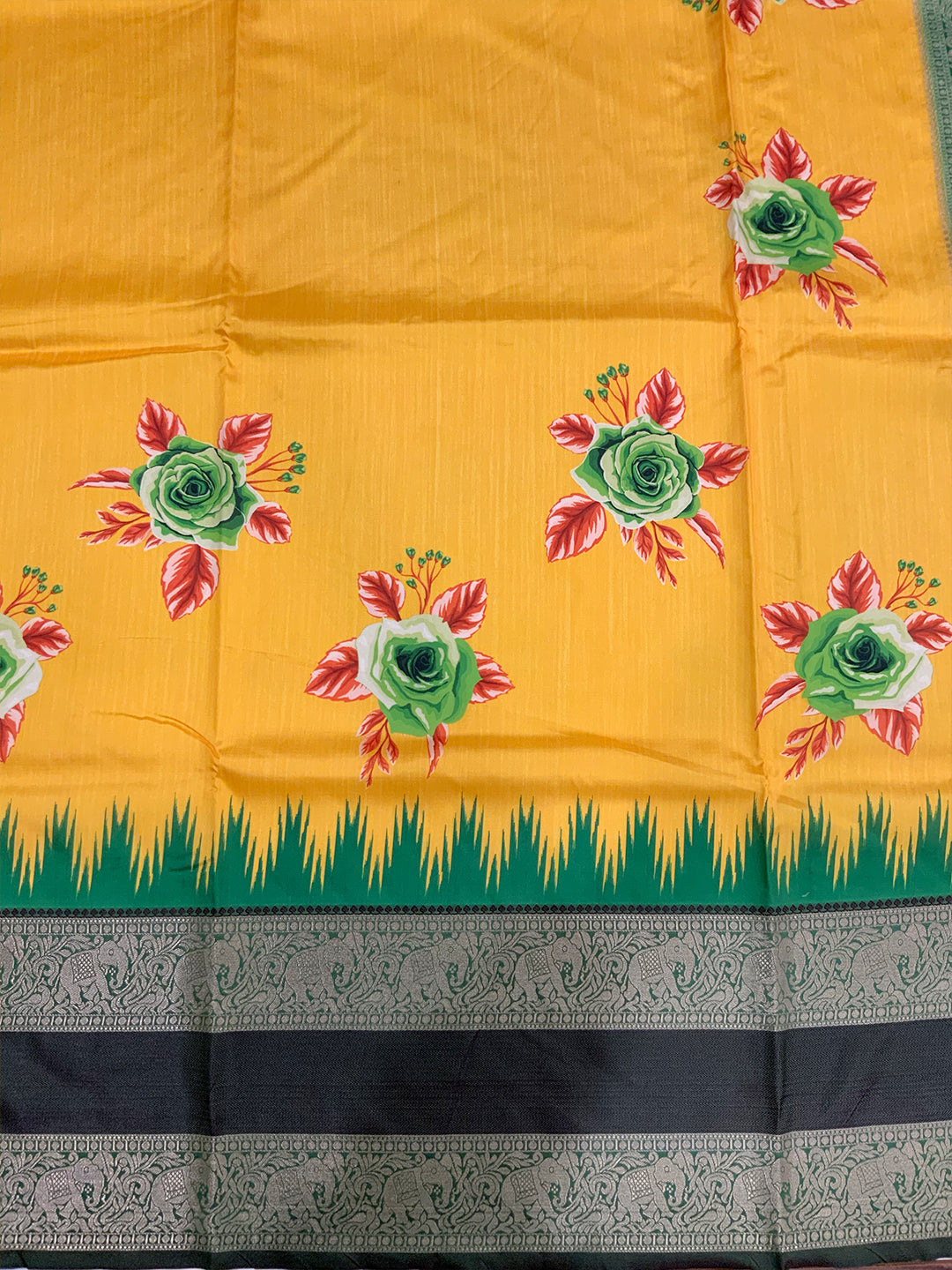 Mustard Floral Gold Zari Weaving Check Saree by My Store