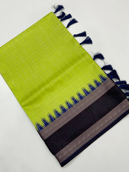 Ethereal Soft Silk Satin Chex Saree by My Store