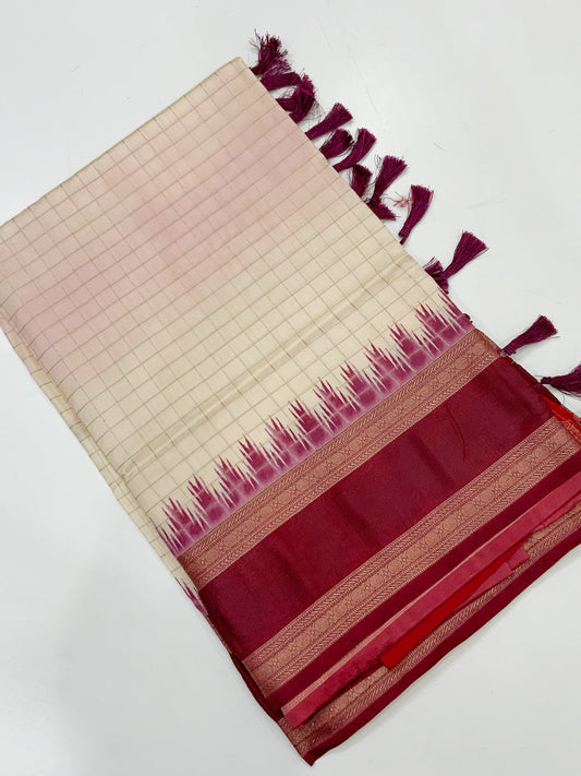 Radiant Soft Silk Satin Chex Saree by My Store