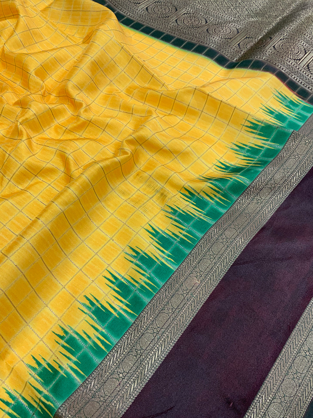 Opulent Soft Silk Satin Chex Saree by My Store