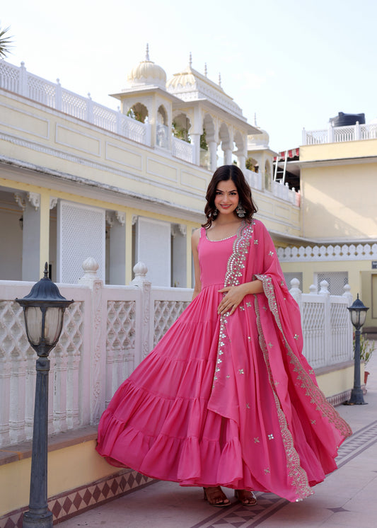 Georgette Party Wear Gown With Fancy Dupatta