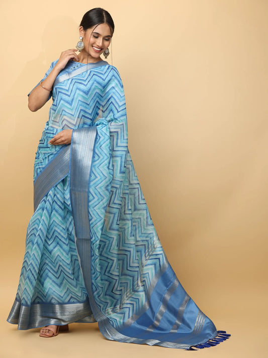 Soft Organza Digital Print Party Wear Saree by My Store