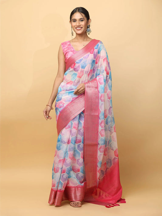 Soft Organza Digital Print Party Wear Saree by My Store