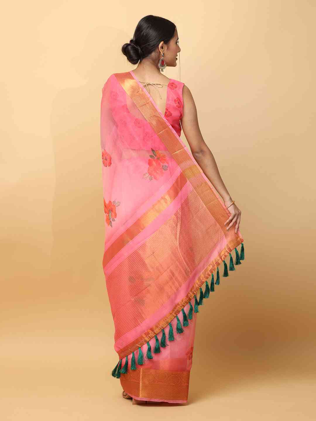 Organza With Gold Zari Border Exclusive Party Wear Saree by My Store