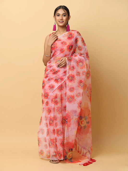Soft Organza Digital Print Party Wear Saree by My Store