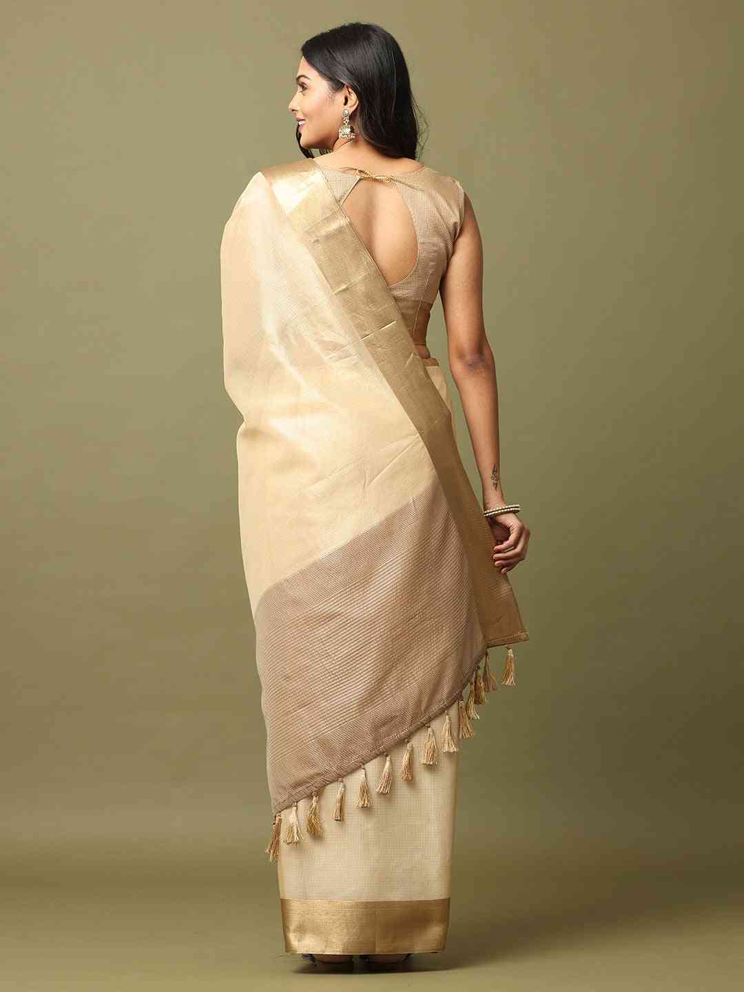 Banarasi Gold Colour Tissue Festive Wear Saree